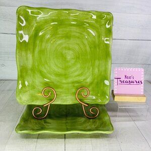 Tabletops CAMPAGNOLO SPEARMINT  Green Hand Painted Ceramic Dinner Plates Set 2